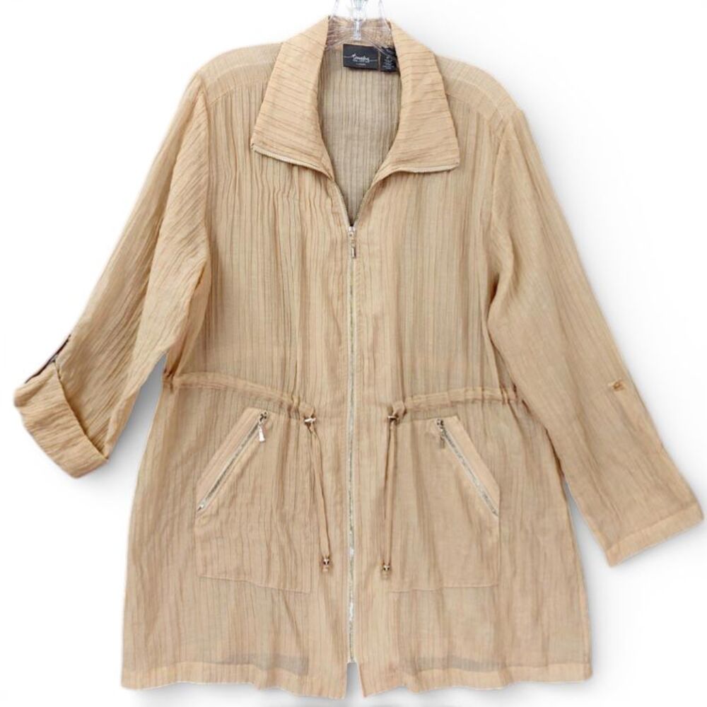 Travelers by Chico’s Jacket Size 2 (L/XL)  Tan Crinkle Zip Front Utility Travel